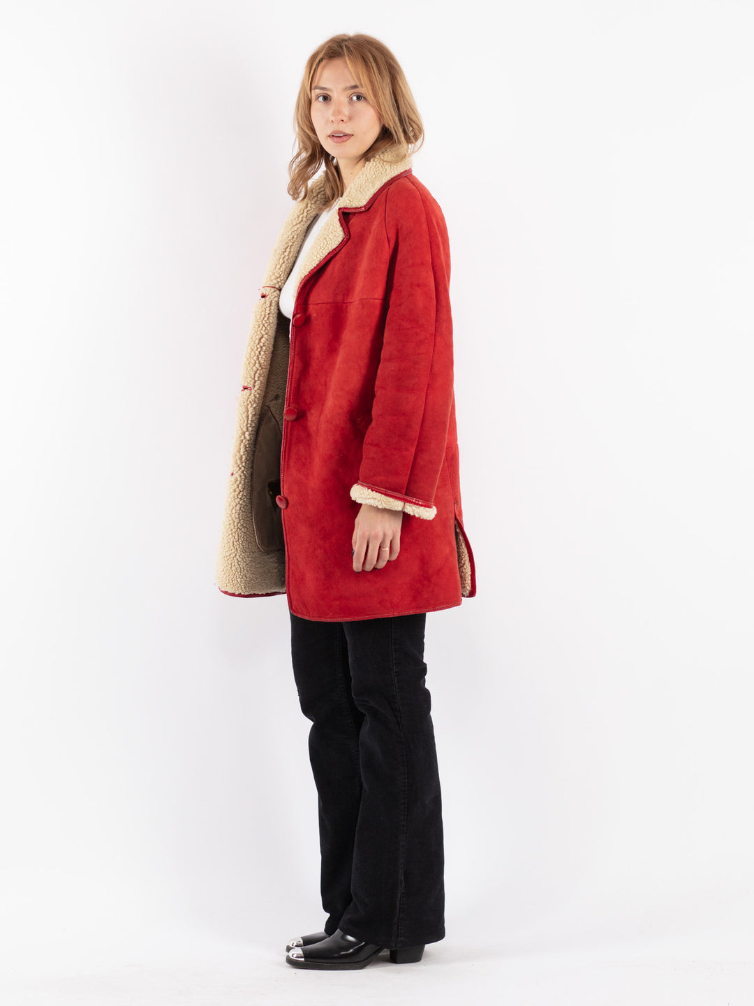 Vintage 70's Women Sheepskin Coat in RedV8863-1