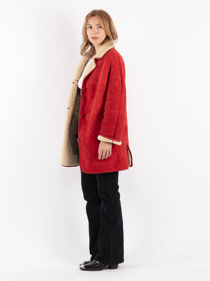 Vintage 70's Women Sheepskin Coat in RedV8863-1