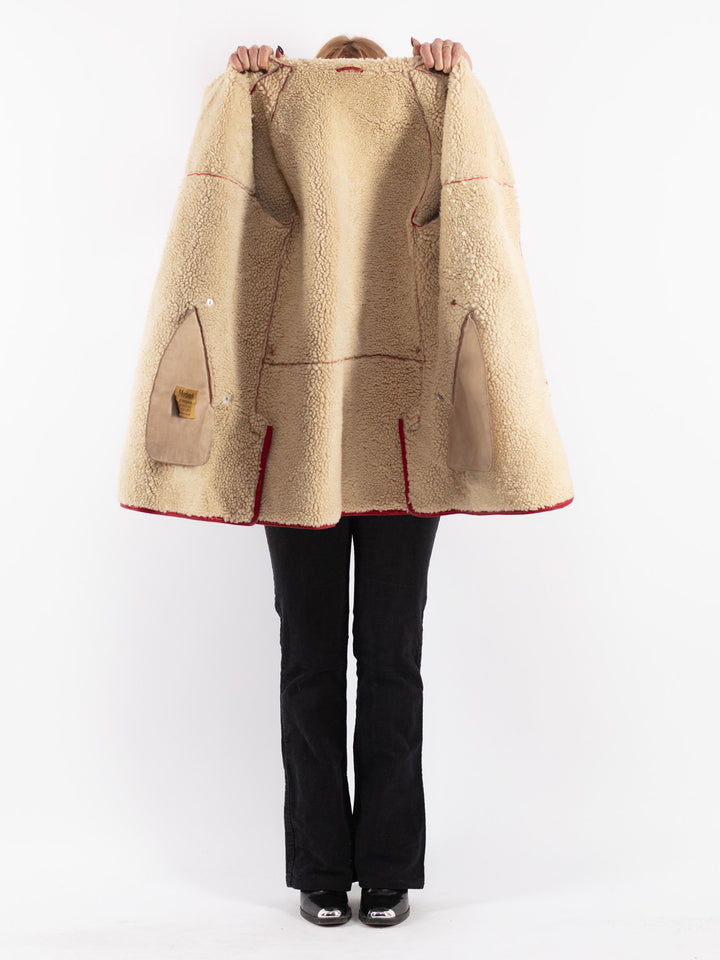 Vintage 70's Women Sheepskin Coat in RedV8863-1
