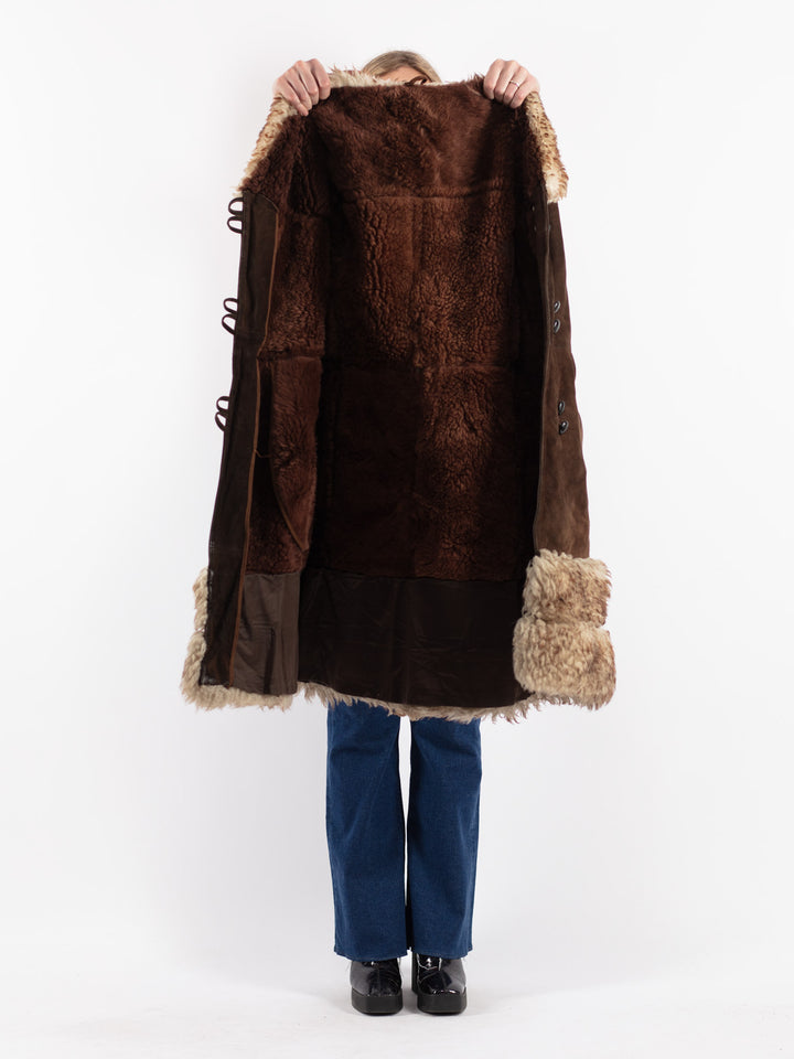 Vintage 70's Women Sheepskin Coat in Brown