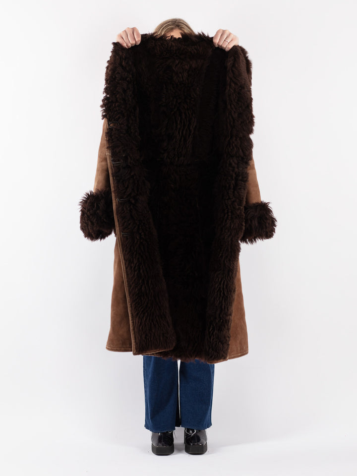 Vintage 70's Women Sheepskin Coat in Brown