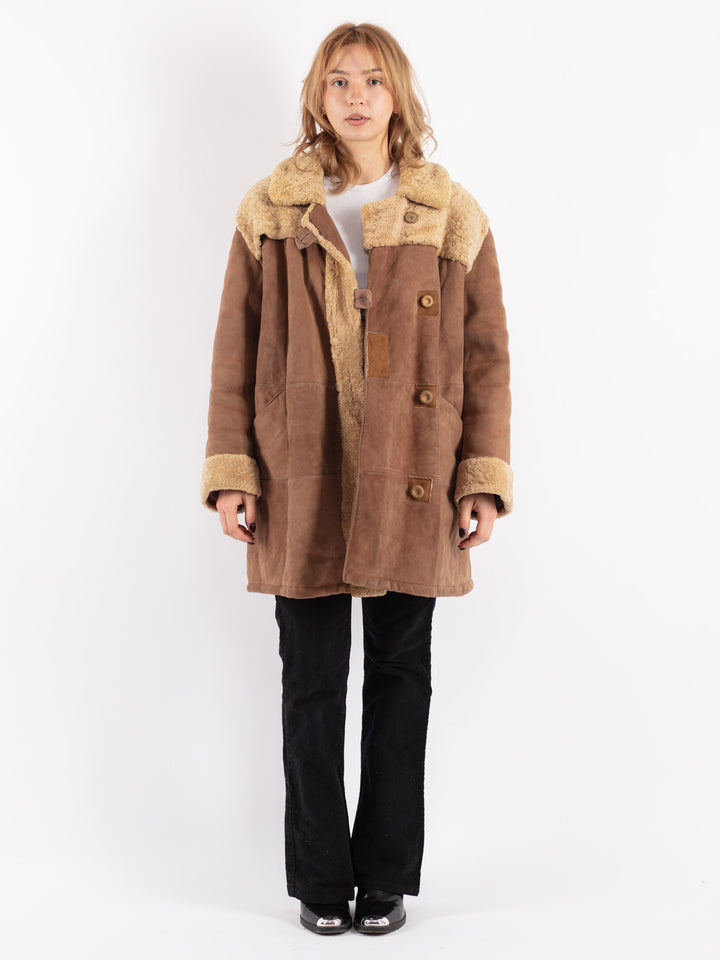 Vintage 70's Women Sheepskin Coat in Brown