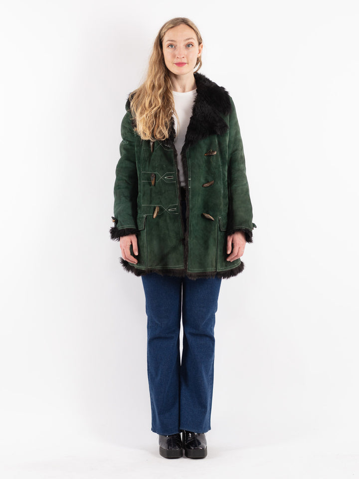 Vintage 70's Women Sheepskin Coat in GreenV8892