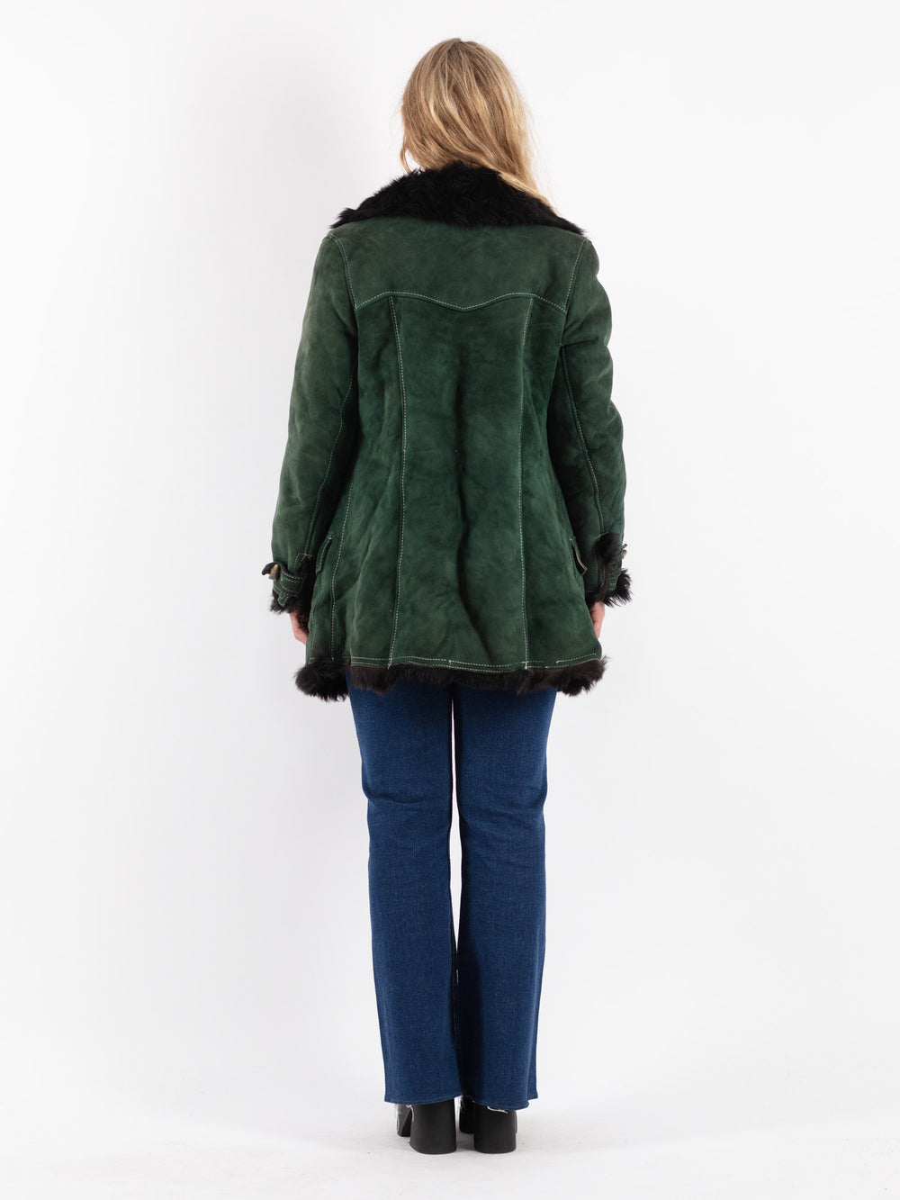 Vintage 70's Women Sheepskin Coat in GreenV8892