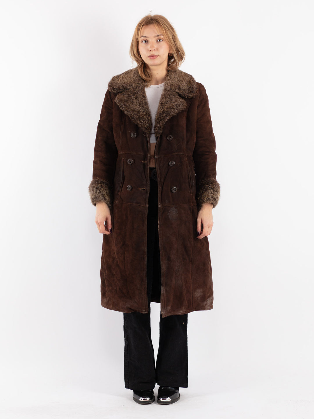 Vintage 70's Women Sheepskin Coat in Brown