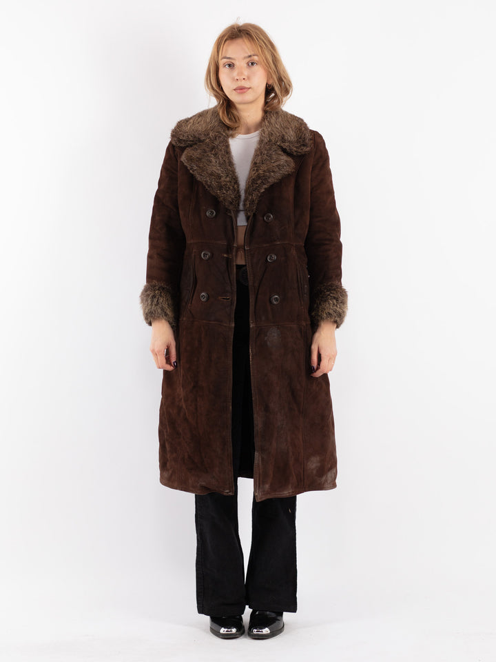 Vintage 70's Women Sheepskin Coat in Brown