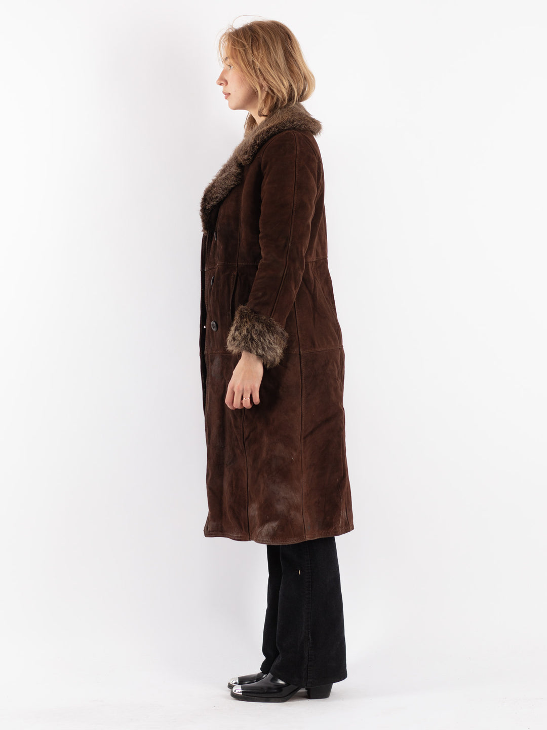 Vintage 70's Women Sheepskin Coat in Brown