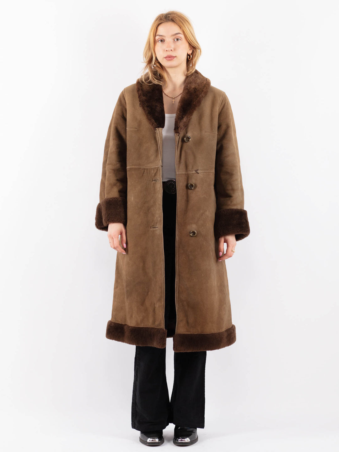 Vintage 70's Women Sheepskin Coat in BrownV9649