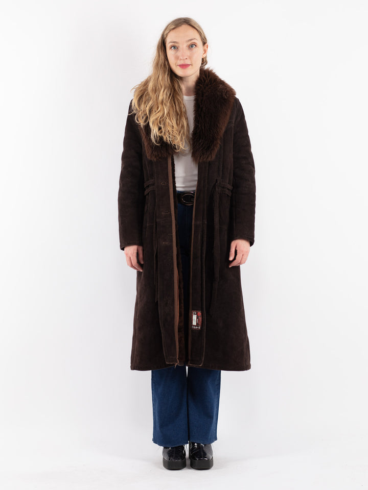 Vintage 70's Women Sheepskin Shearling Coat in Brown