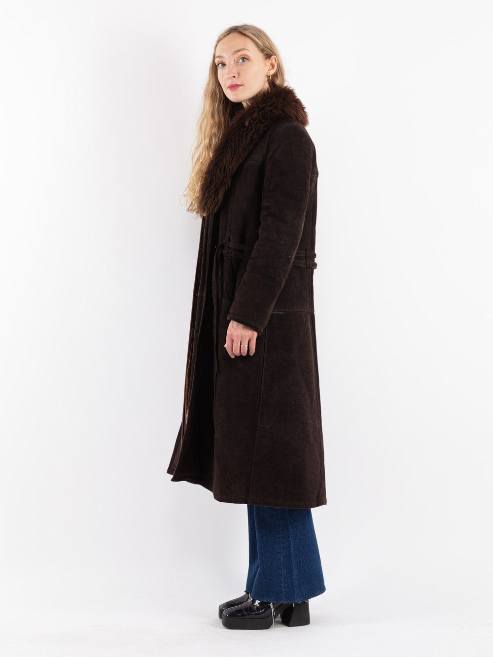 Vintage 70's Women Sheepskin Shearling Coat in Brown