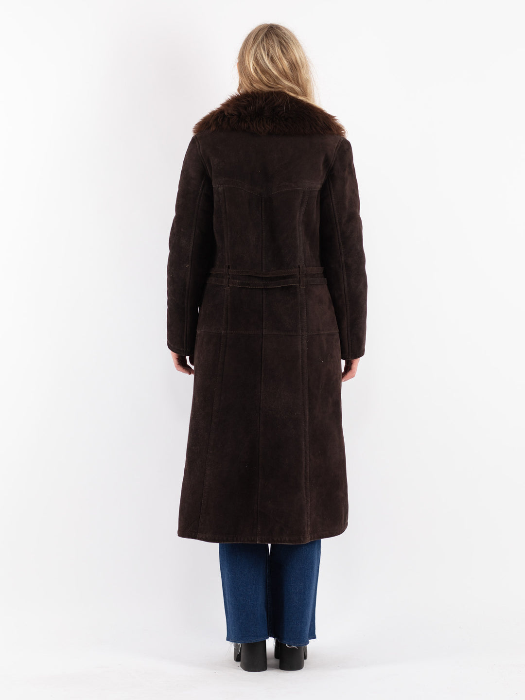 Vintage 70's Women Sheepskin Shearling Coat in Brown