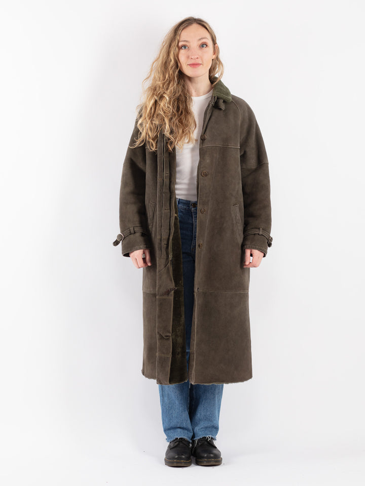 Vintage 70's Women Sheepskin Coat in Green