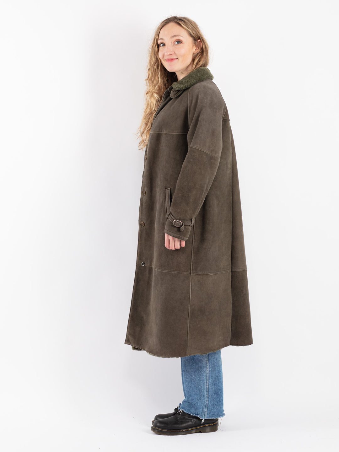 Vintage 70's Women Sheepskin Coat in Green