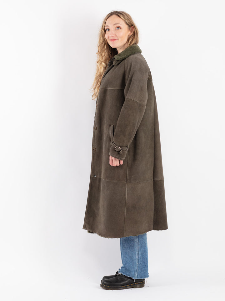 Vintage 70's Women Sheepskin Coat in Green