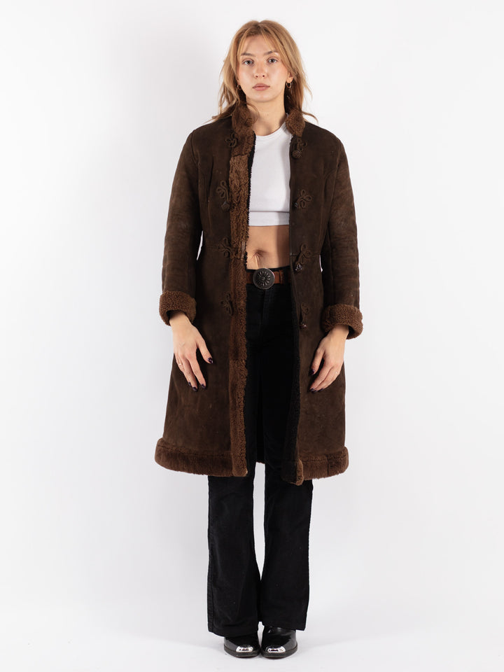 Vintage 70's Women Sheepskin Coat in Brown