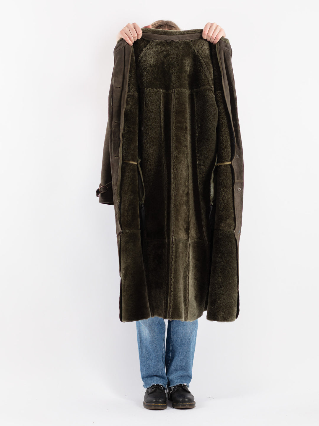 Vintage 70's Women Sheepskin Coat in Green