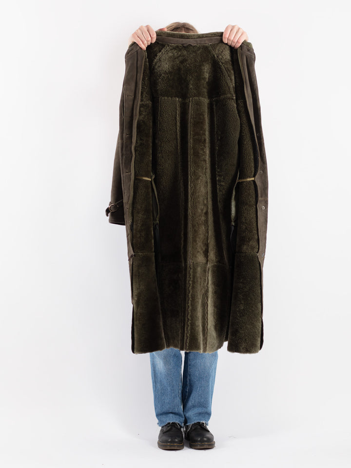 Vintage 70's Women Sheepskin Coat in Green