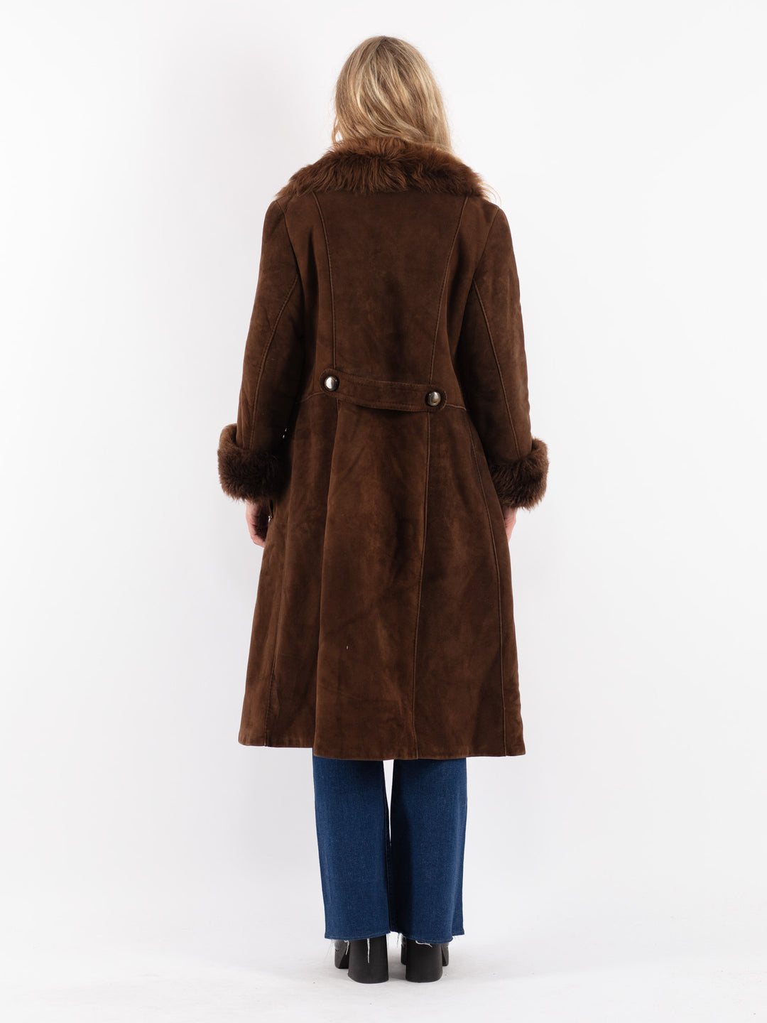 Vintage 70's Women Sheepskin Shearling Coat in Brown