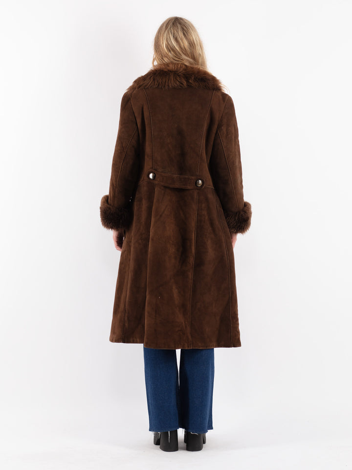 Vintage 70's Women Sheepskin Shearling Coat in Brown