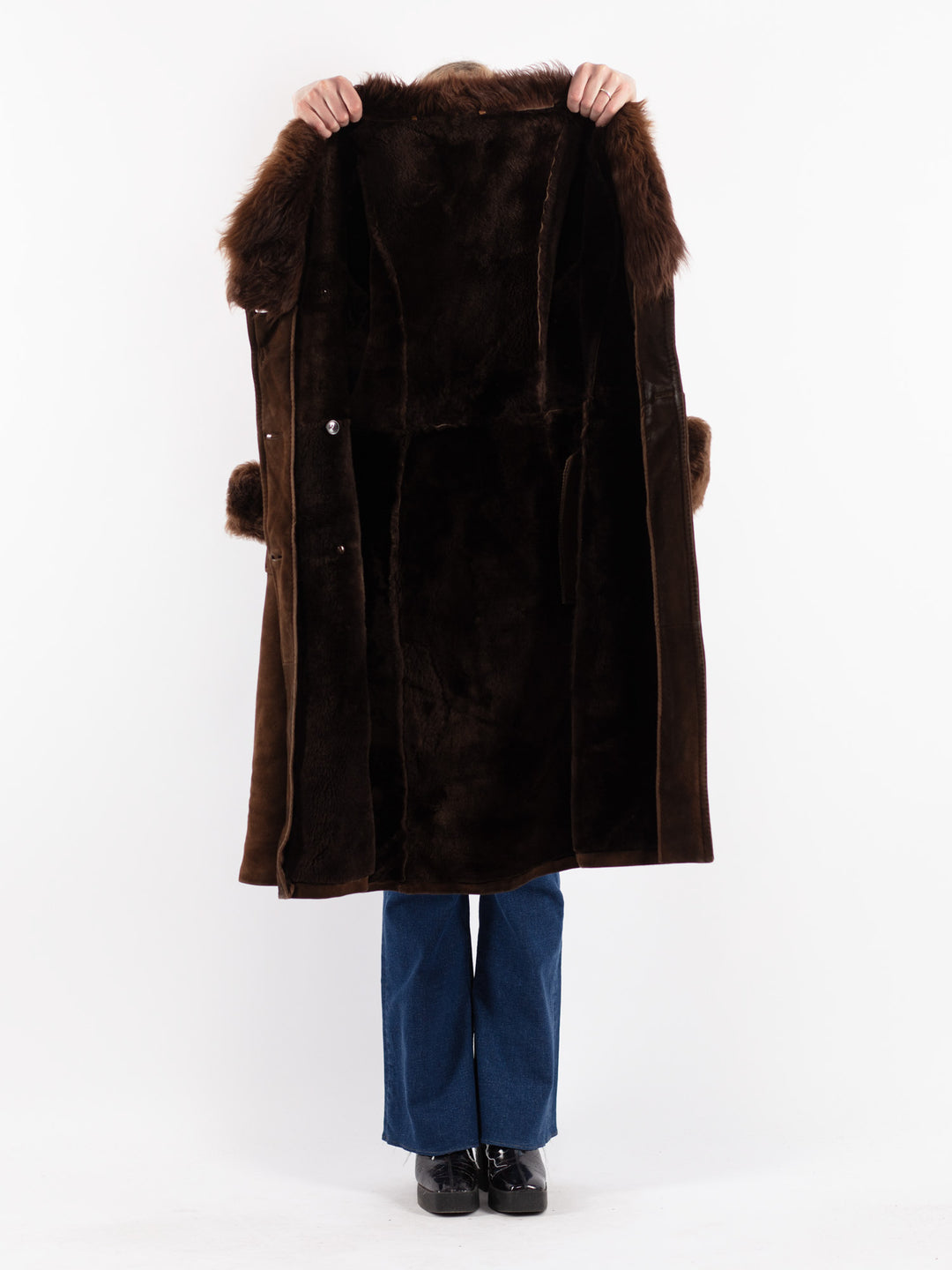 Vintage 70's Women Sheepskin Shearling Coat in Brown