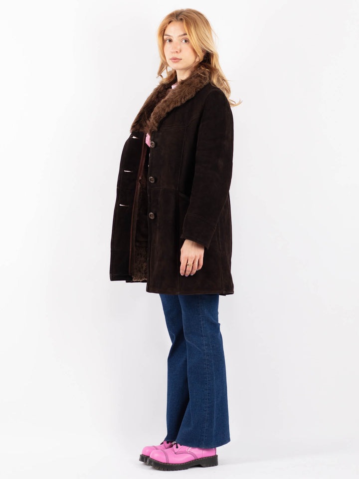 Vintage 70's Women Sheepskin Coat in BrownV9548