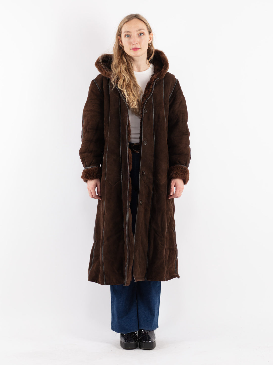 Vintage 70's Women Sheepskin Coat in Brown