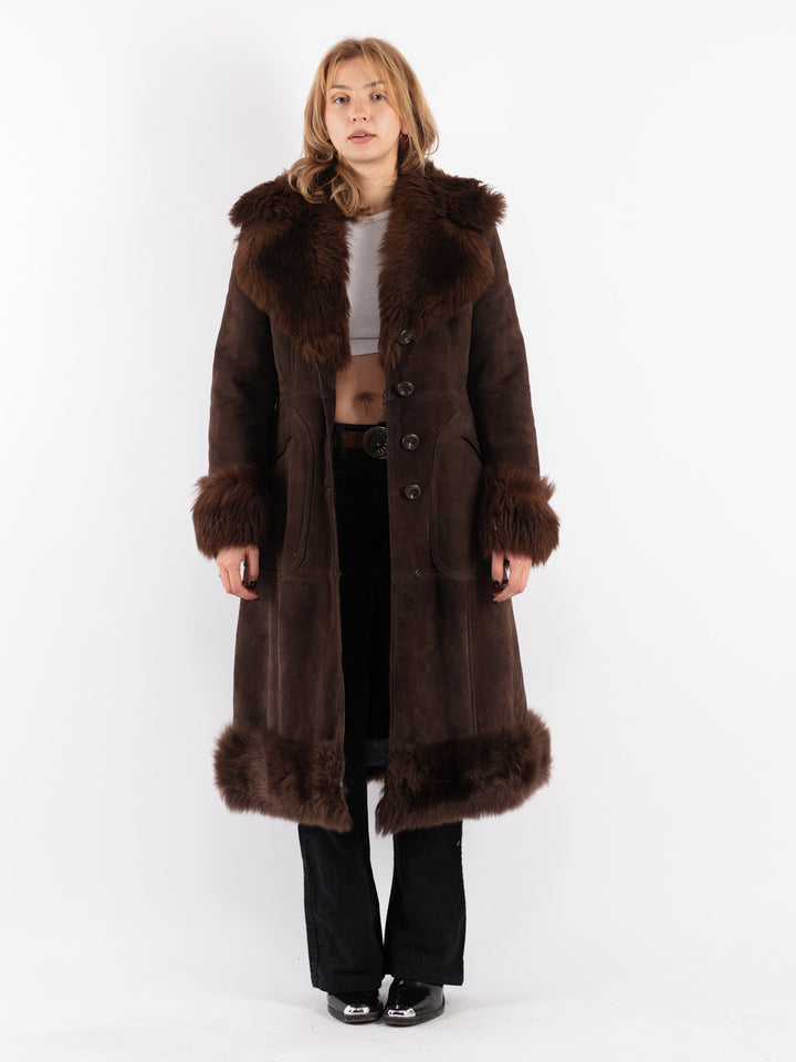 Vintage 70's Women Sheepskin Coat in Brown
