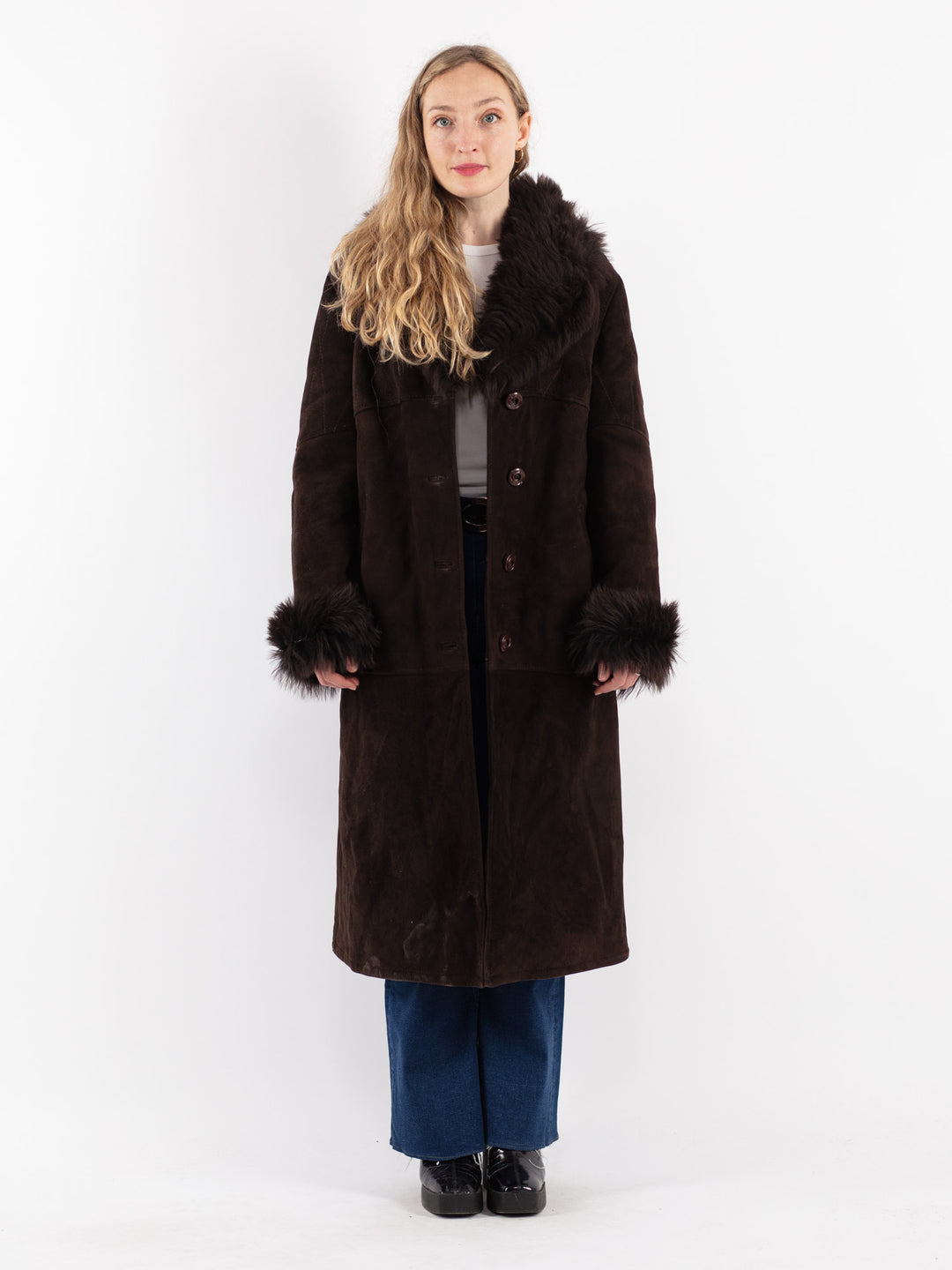 Vintage 70's Women Sheepskin Coat in Brown