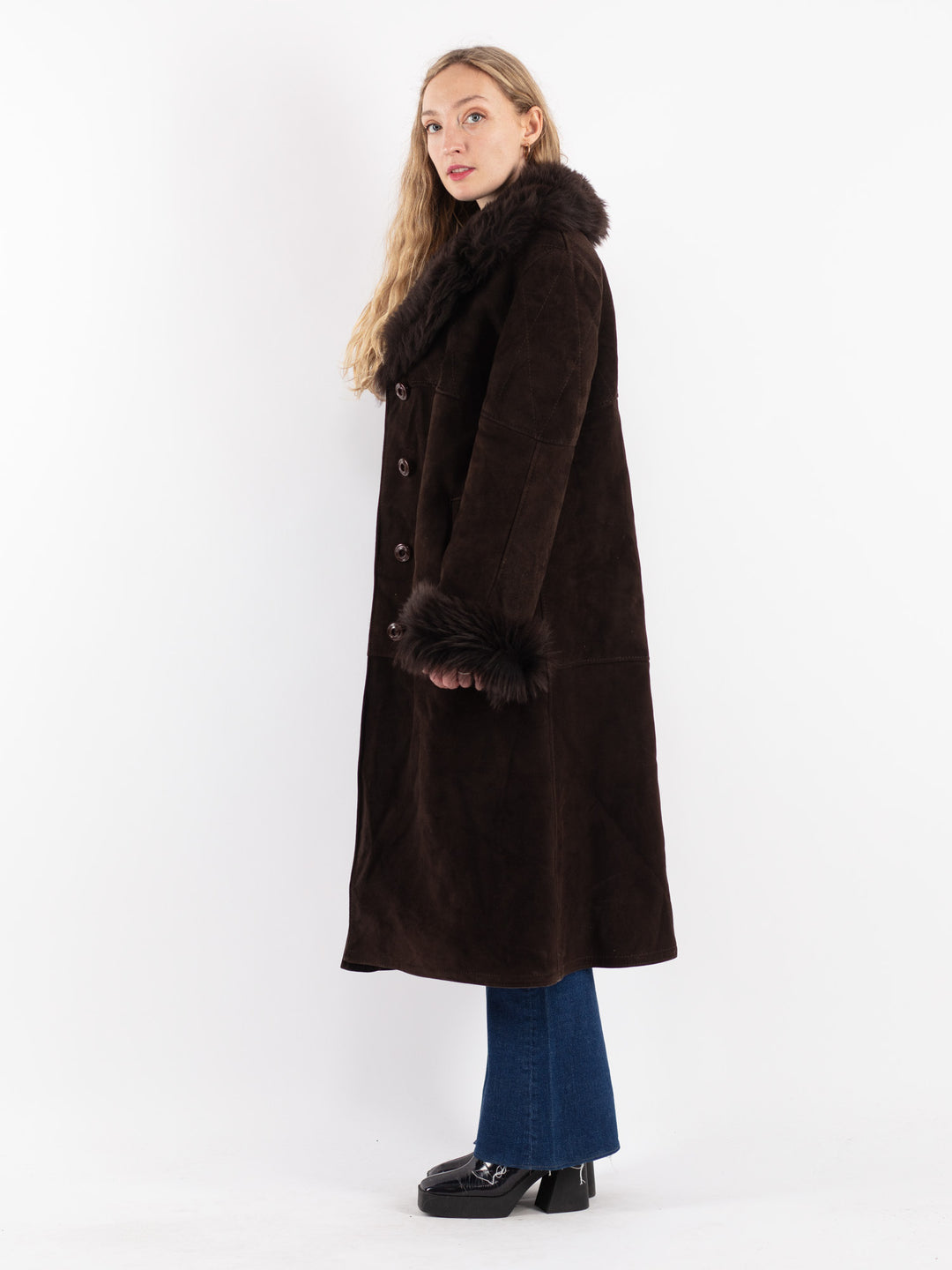 Vintage 70's Women Sheepskin Coat in Brown