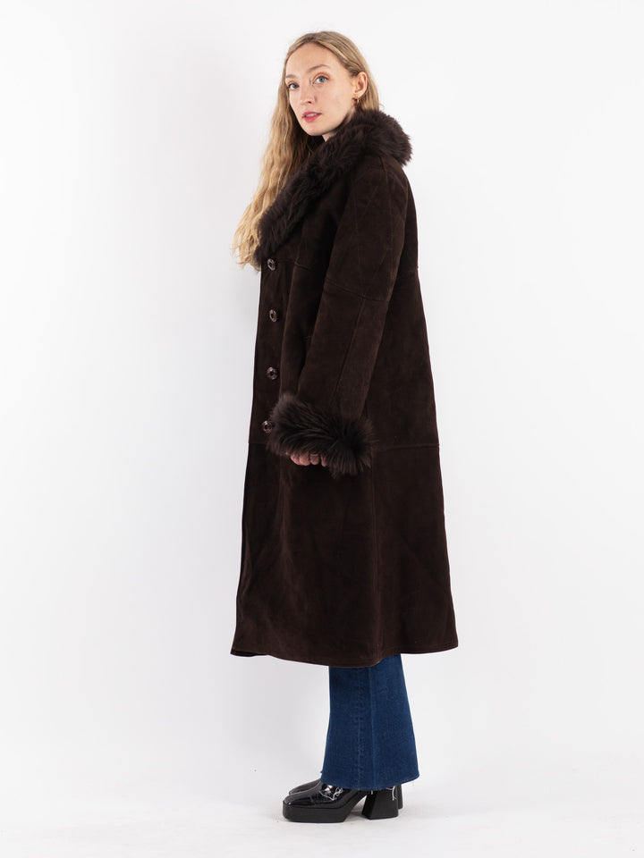 Vintage 70's Women Sheepskin Coat in Brown