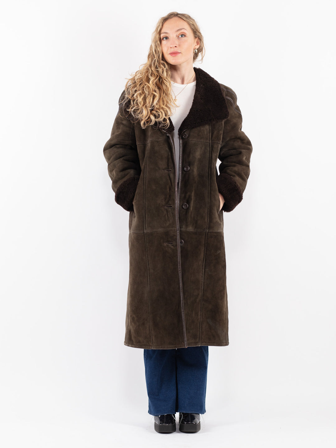Vintage 70's Women Sheepskin Coat in Green