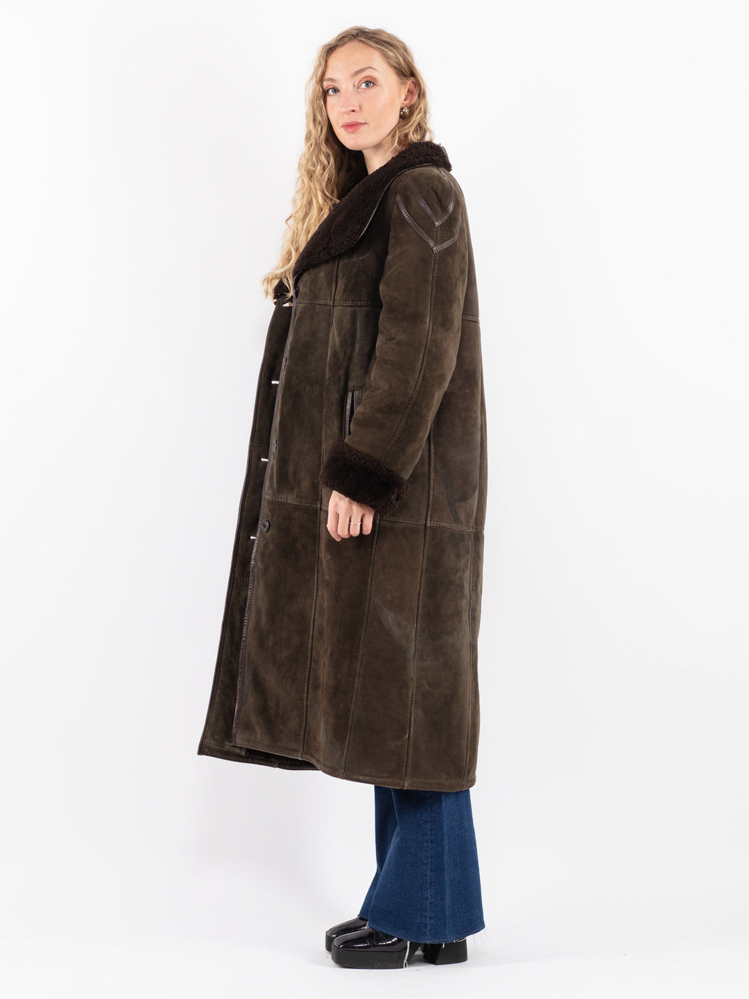 Vintage 70's Women Sheepskin Coat in Green