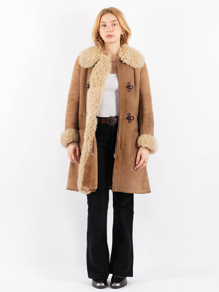 Vintage 70's Women Sheepskin Coat in BeigeV9656