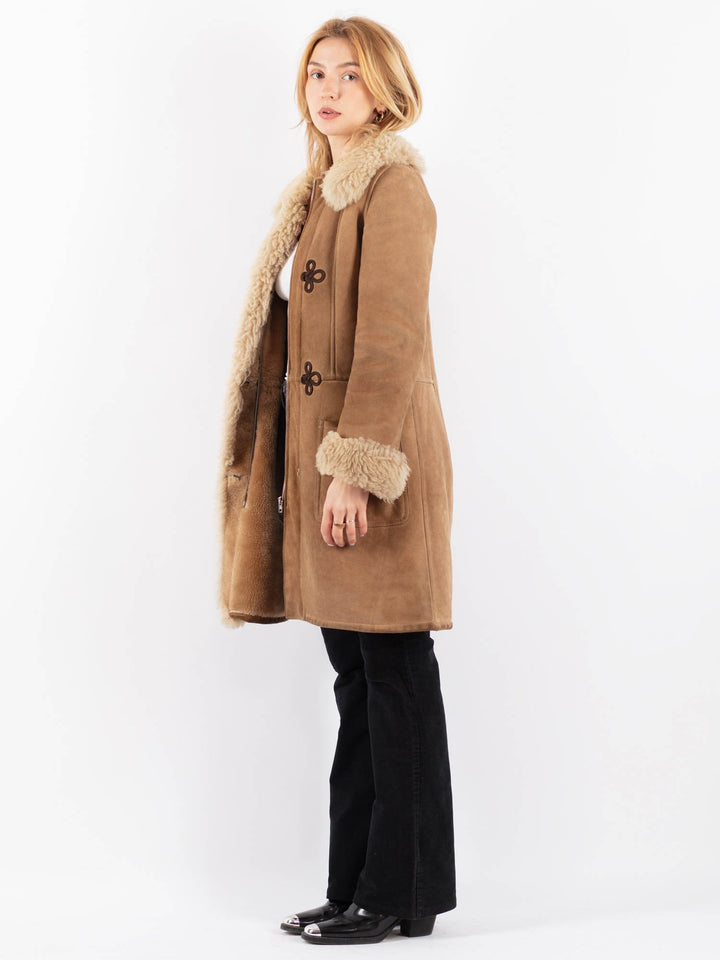 Vintage 70's Women Sheepskin Coat in BeigeV9656