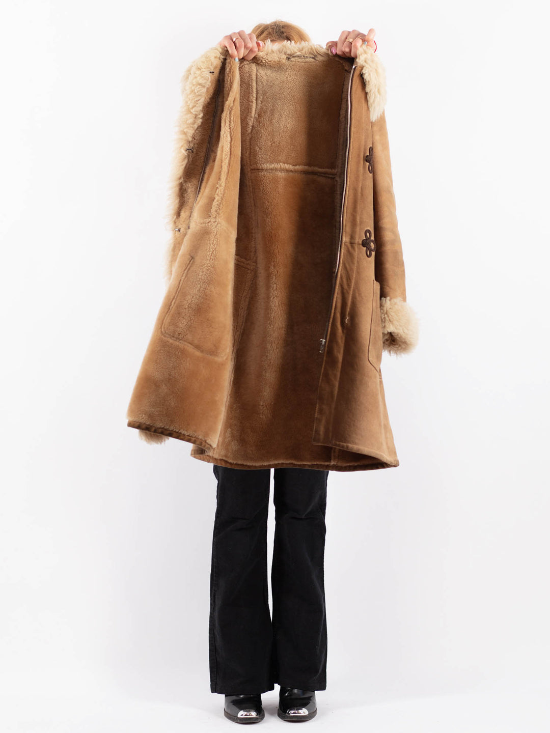 Vintage 70's Women Sheepskin Coat in BeigeV9656