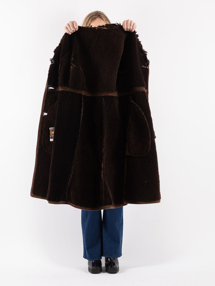 Vintage 70's Women Sheepskin Coat in Brown