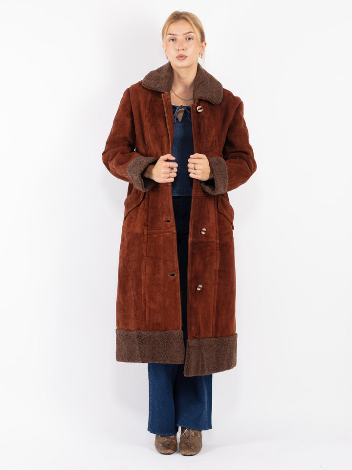 Vintage 70's Women Sheepskin Coat in Brown