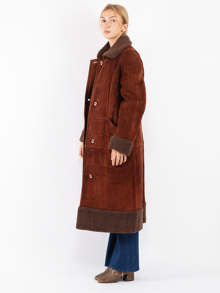 Vintage 70's Women Sheepskin Coat in Brown