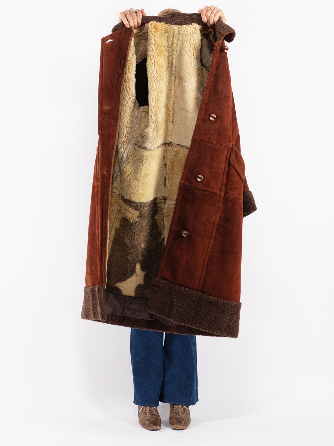 Vintage 70's Women Sheepskin Coat in Brown