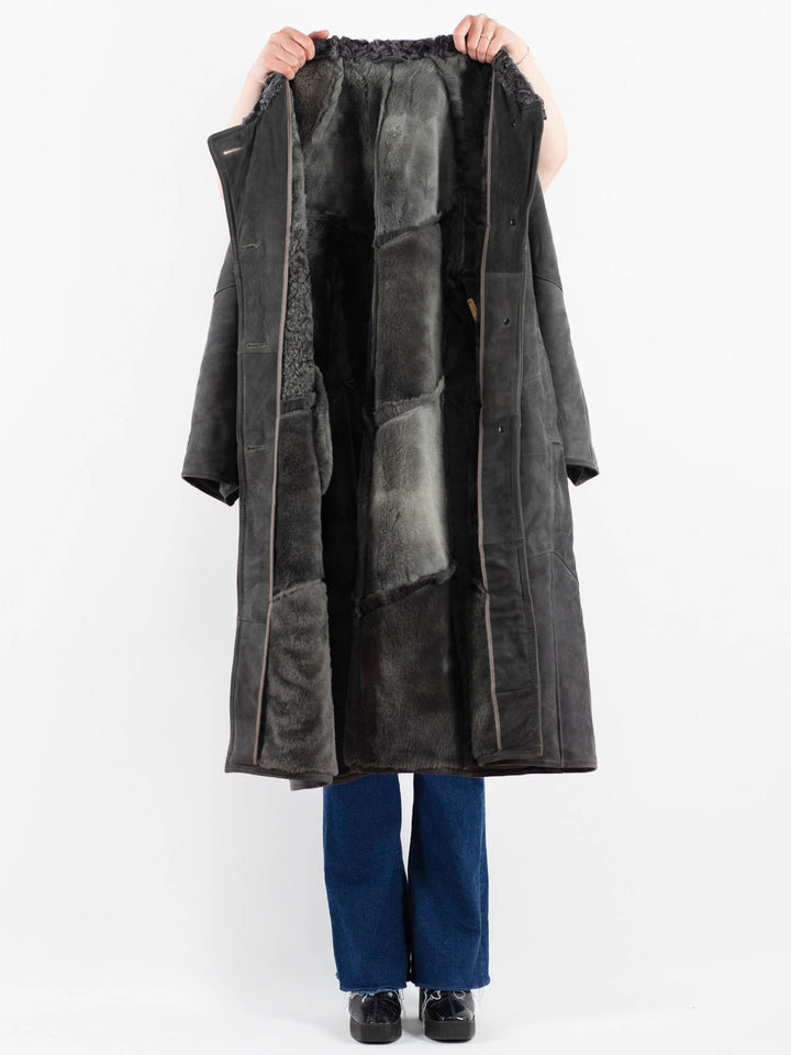 Vintage 70's Women Sheepskin Coat in GrayV9874