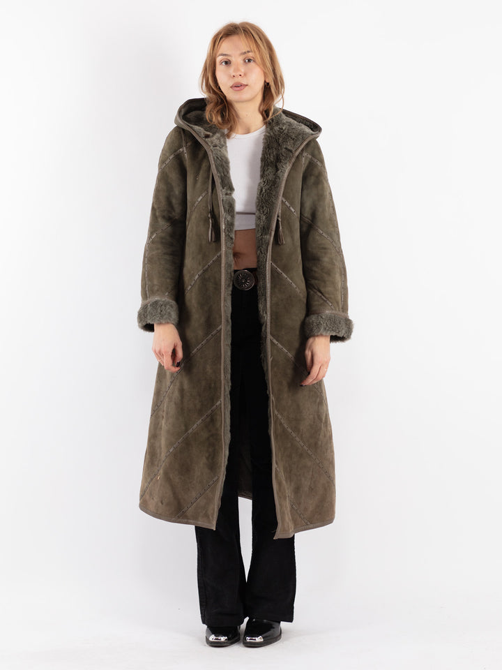 Vintage 70's Women Sheepskin Coat in Green