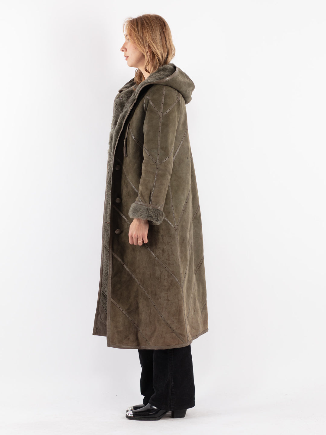 Vintage 70's Women Sheepskin Coat in Green