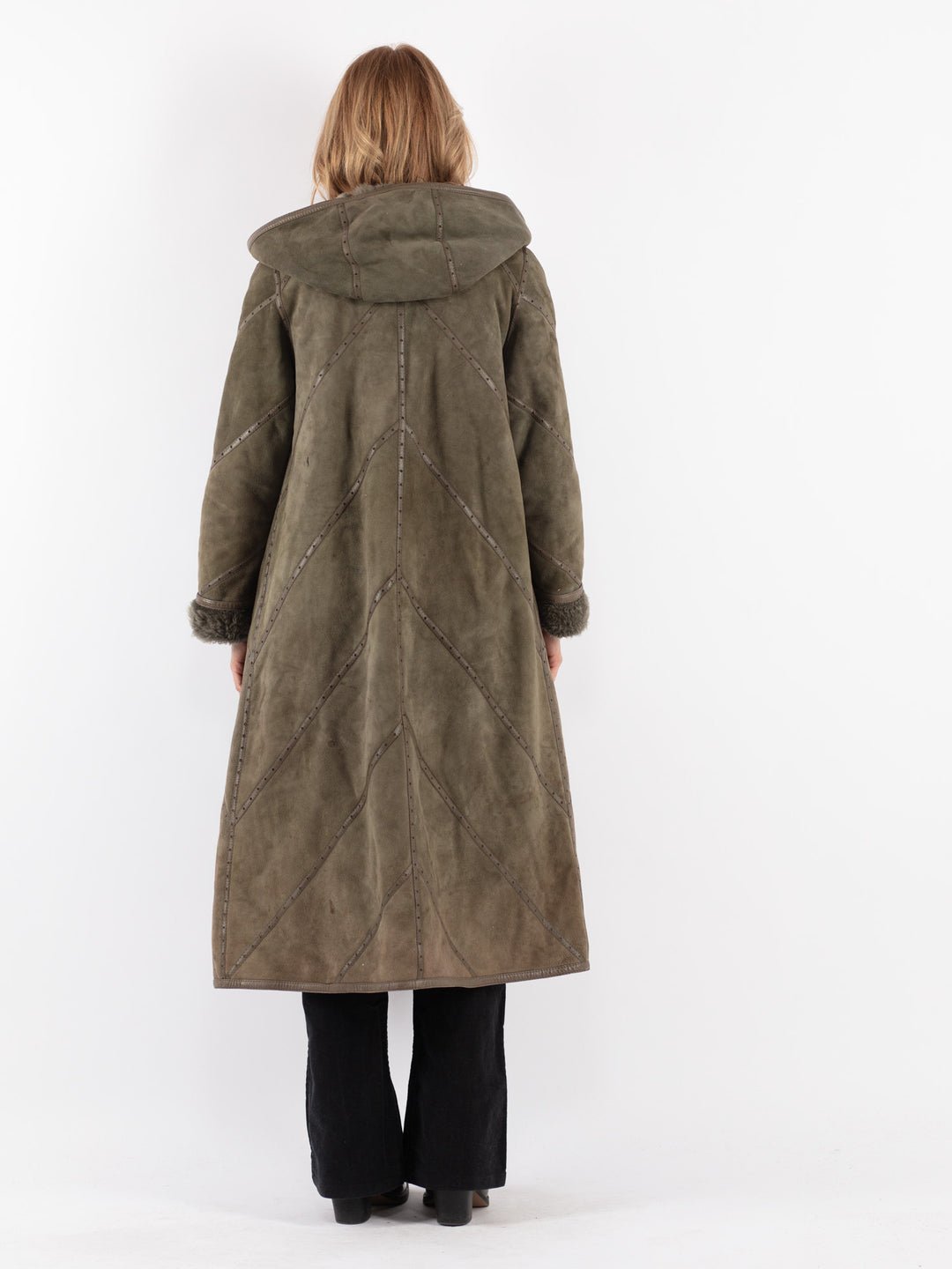 Vintage 70's Women Sheepskin Coat in Green