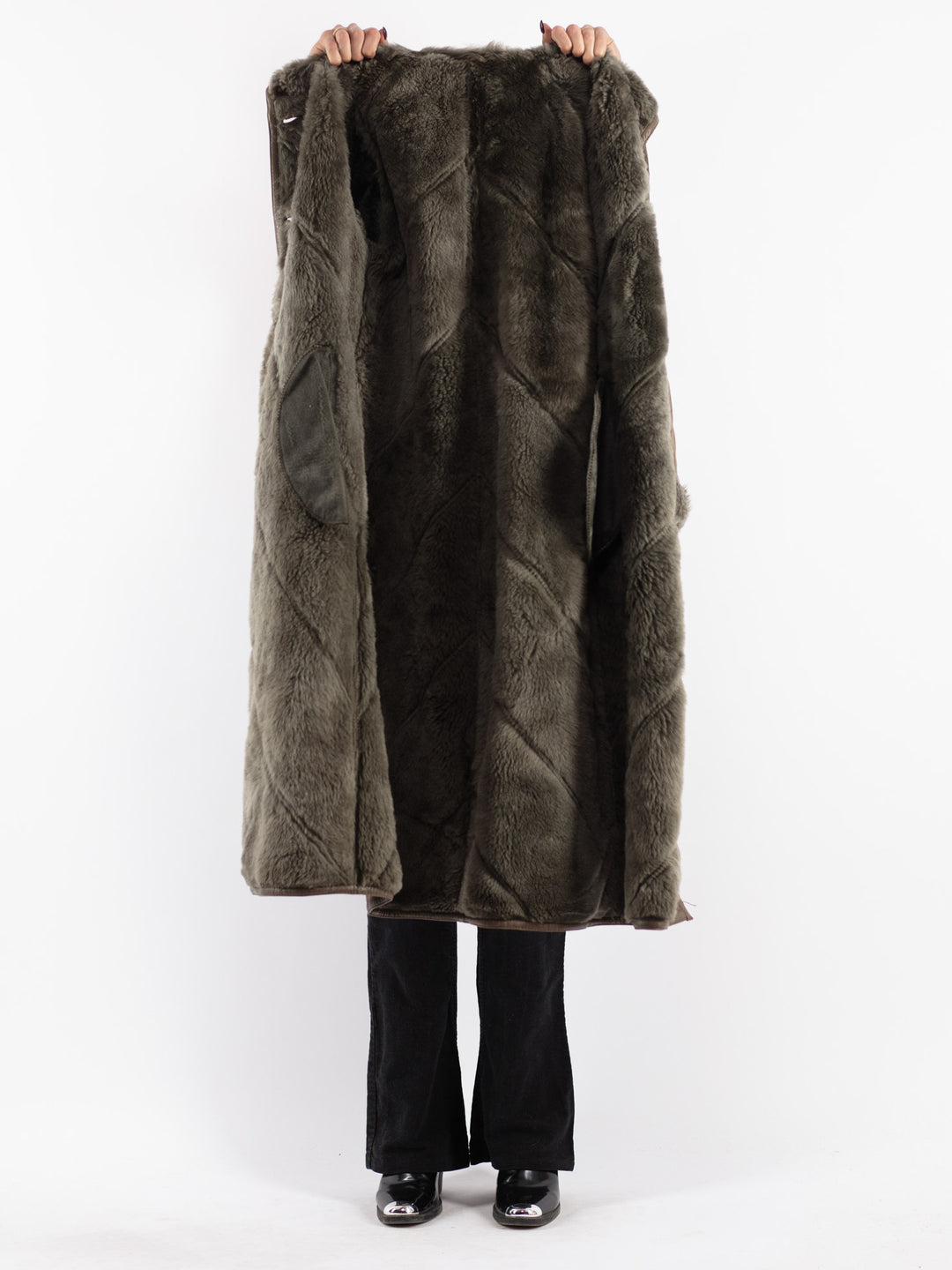 Vintage 70's Women Sheepskin Coat in Green