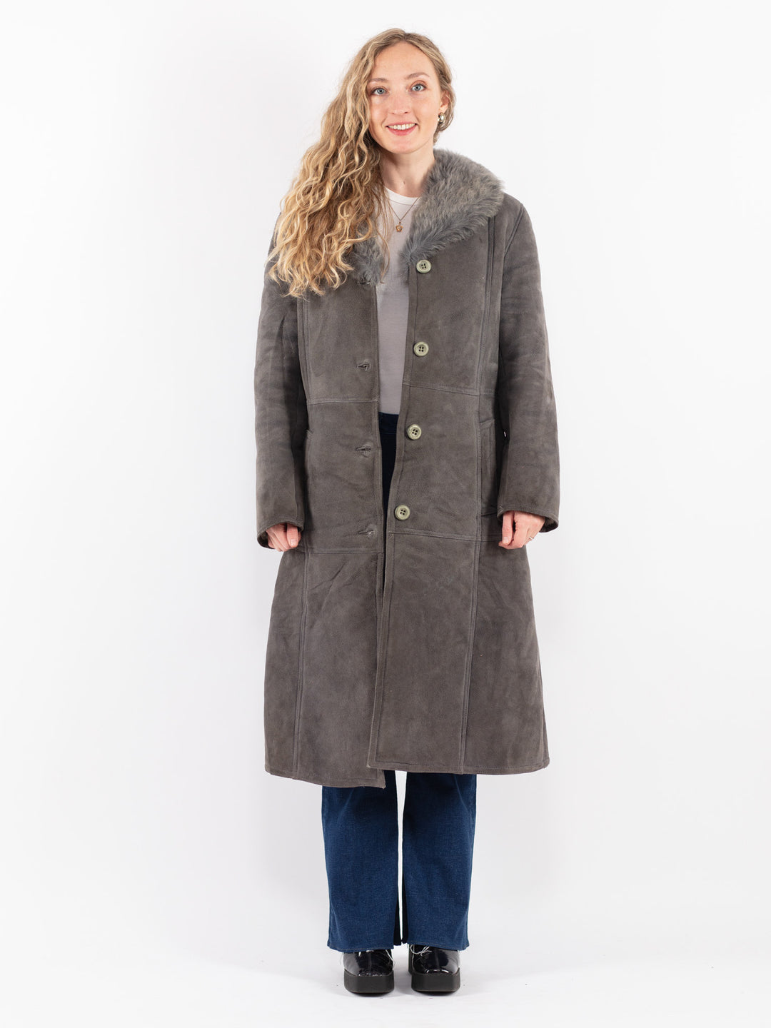 Vintage 70's Women Sheepskin Coat in Gray