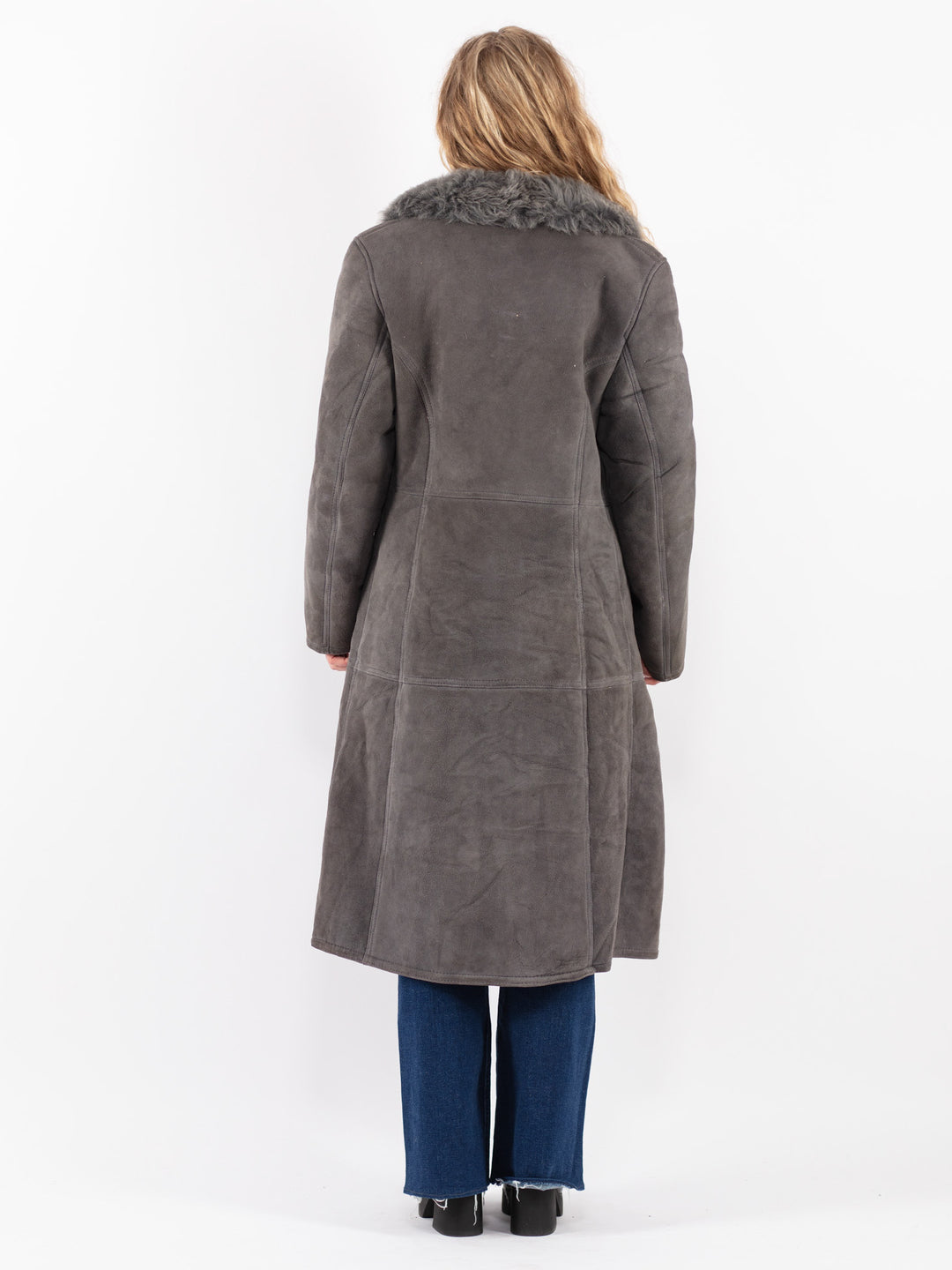 Vintage 70's Women Sheepskin Coat in Gray
