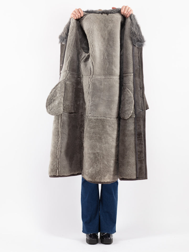 Vintage 70's Women Sheepskin Coat in Gray