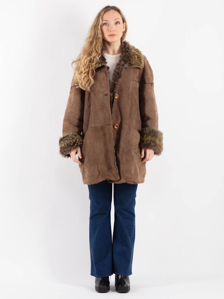 Vintage 70's Women Sheepskin Coat in Beige