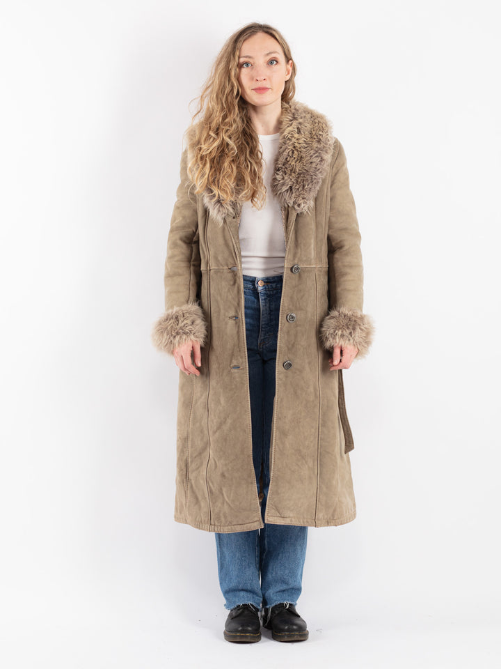 Vintage 70's Women Sheepskin Coat in Beige