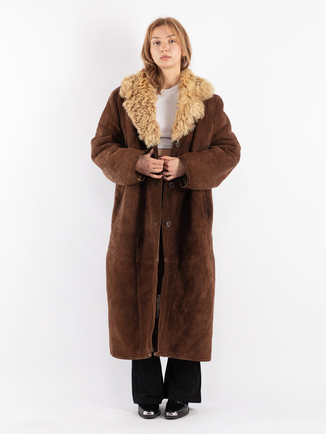 Vintage 70's Women Sheepskin Coat in Brown